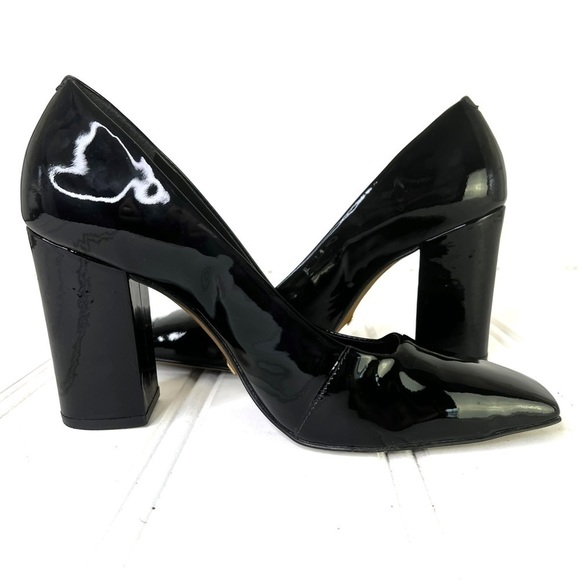 L’INTERVALLE BLACK PUMPS BLACK HEEL SQUARE TOE HEEL PATENT LEATHER BLOCK HEELS 9 - Picture 11 of 17